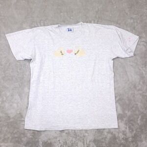 Vintage 80s Heather Grey Heart Bunny T Shirt Single Stitch USA Made size Large